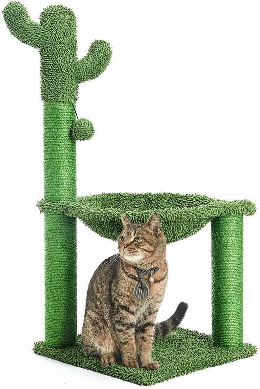 Cactus Cat Tree with Hammock and Full Wrapped Sisal Scratching Post for Cats