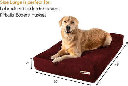 7" Pillow Top Orthopedic Dog Bed for Large and Extra Large Breed Dogs (Sleek Edition) (Large (48 X 30 X 7), Burgundy)