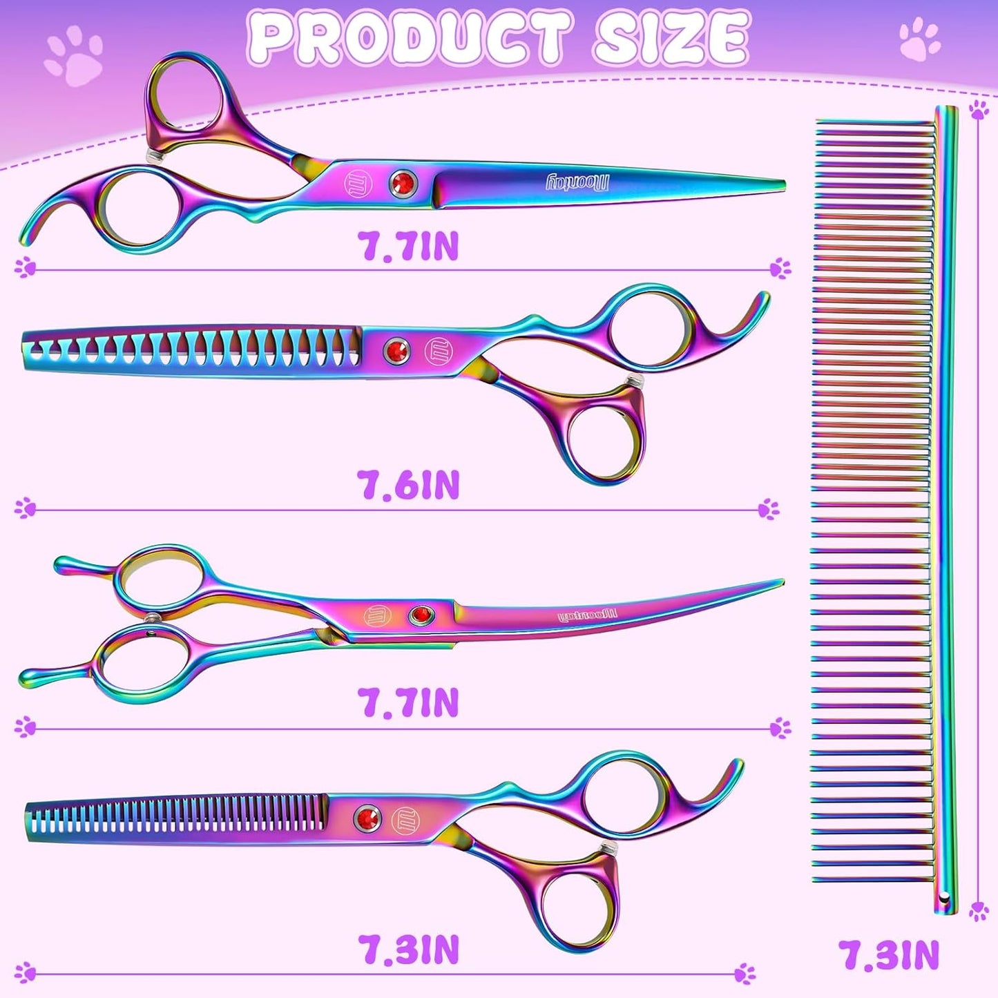 Professional Dog Grooming Scissors Set, 7 Inch/8 Inch Pet Grooming Scissors Chunkers Shears for Dog, Curved Dog Grooming Scissors, Thinning Shears for Dog with Grooming Comb